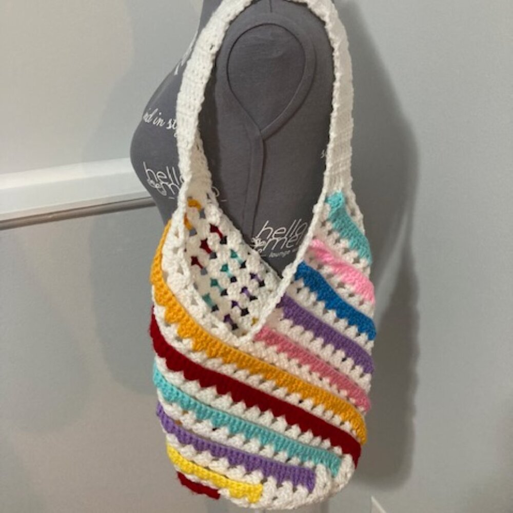 Handmade crochet handbag size 9x11 multicolor